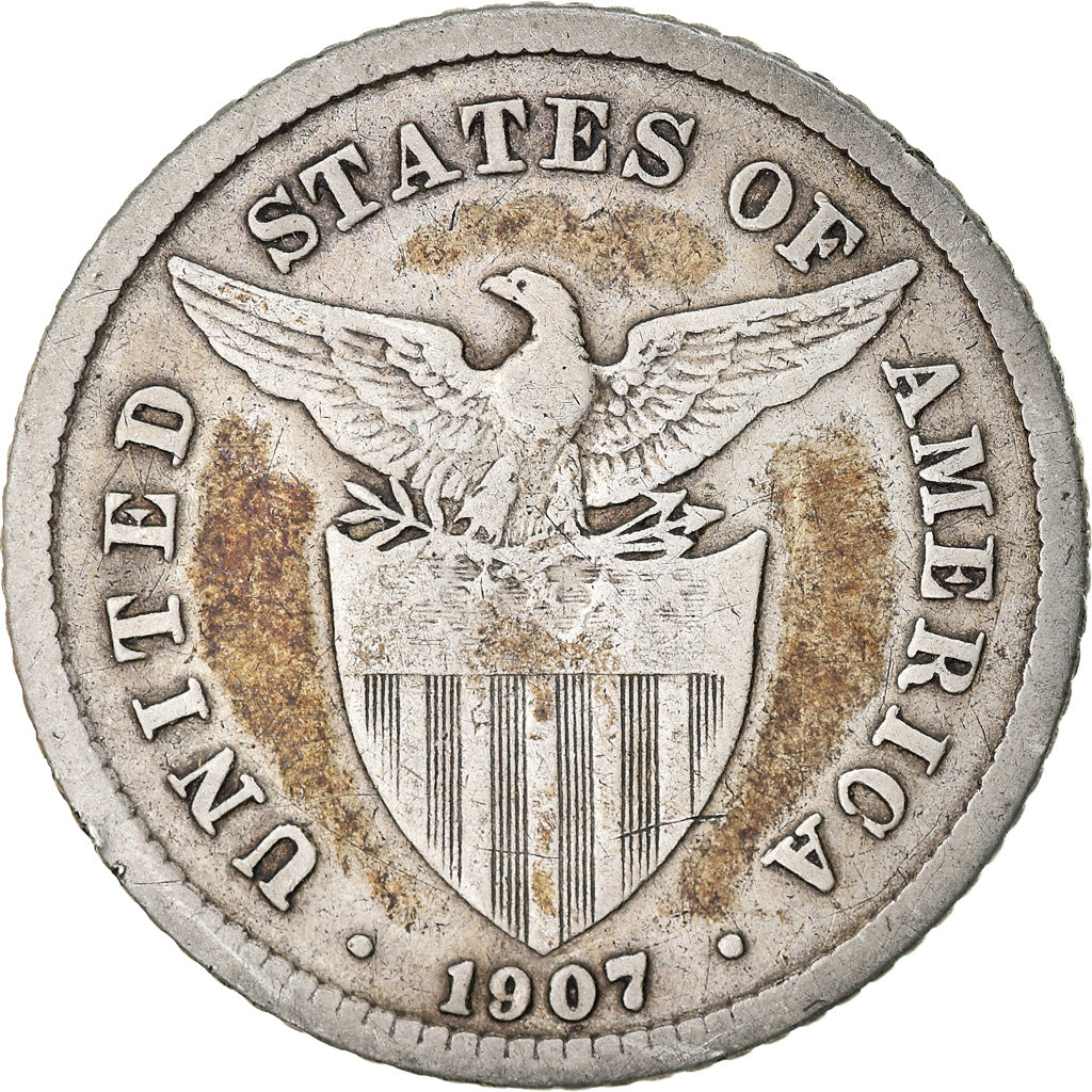 Coin, Philippines, 20 Centavos, 1907, VF(30-35), Silver, KM:170