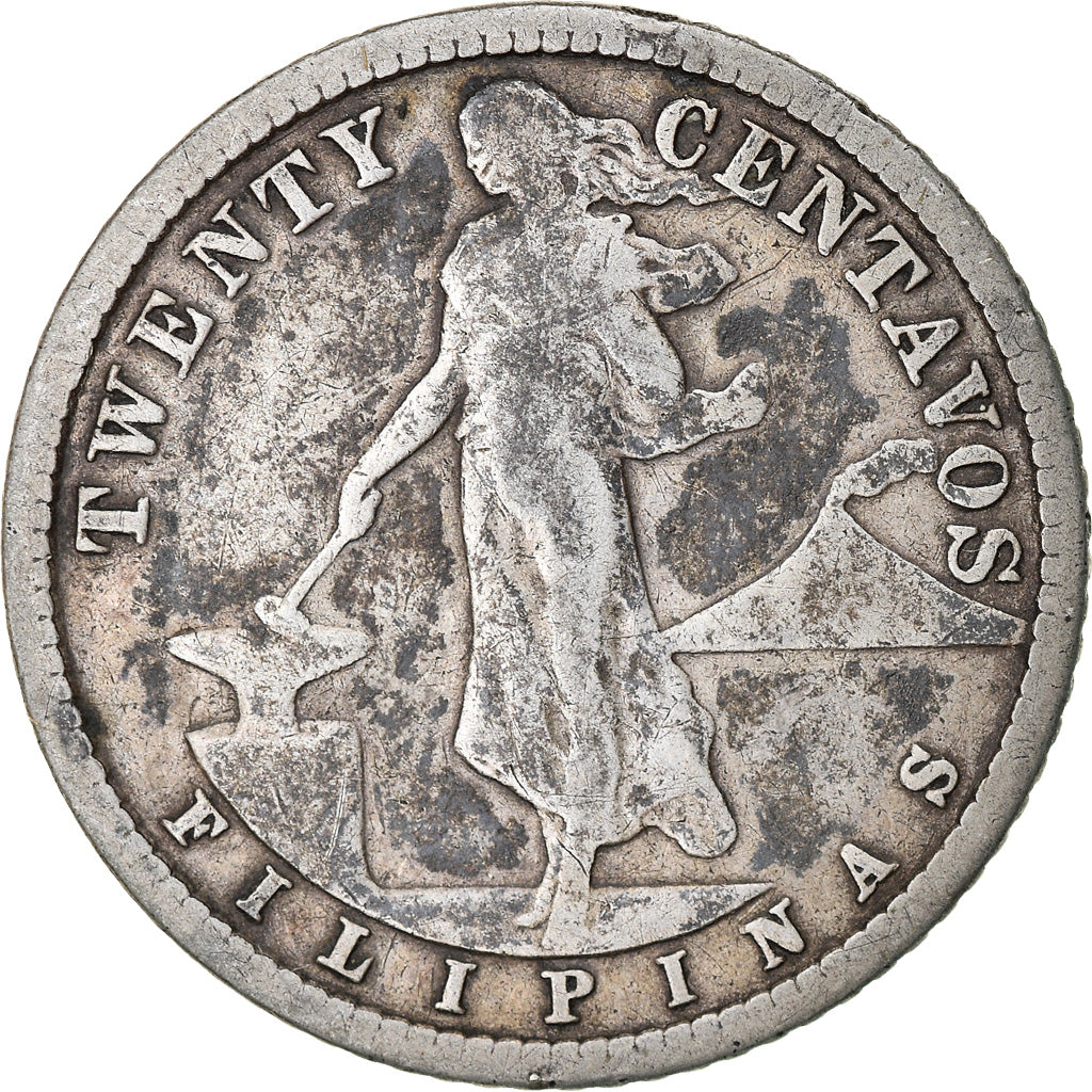 Coin, Philippines, 20 Centavos, 1907, VF(30-35), Silver, KM:170