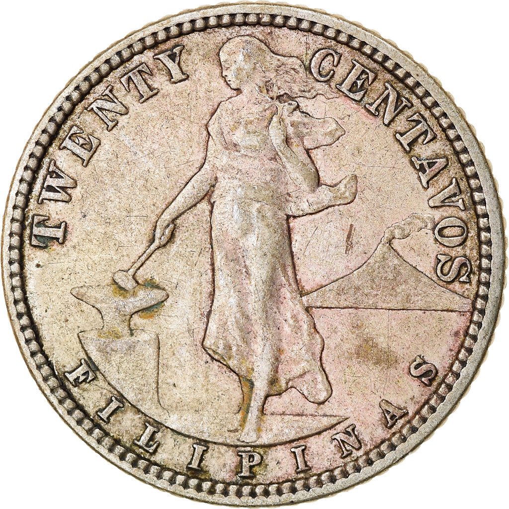 Coin, Philippines, 20 Centavos, 1907, San Francisco, EF(40-45), Silver, KM:170