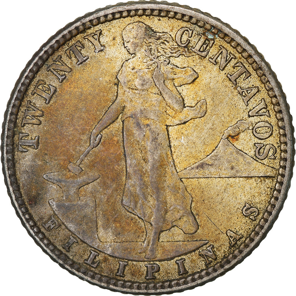 Moneta, Filipiny, 20 Centavos, 1917, EF(40-45), Srebro, KM:170