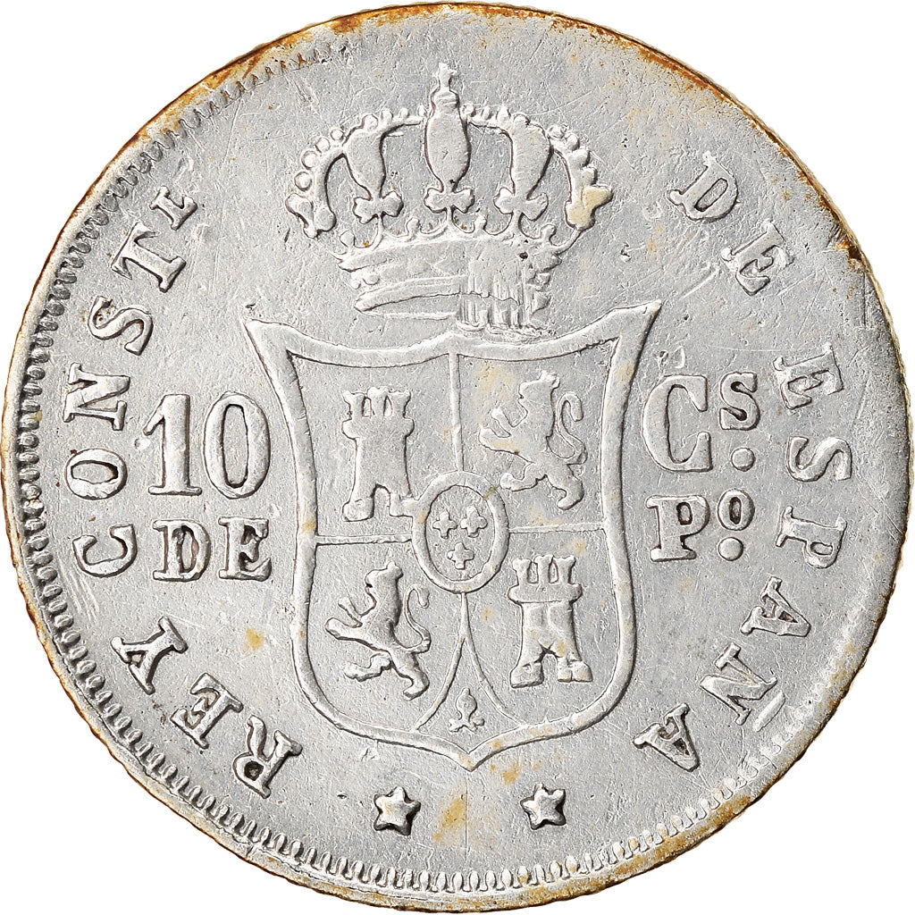 Moneta, Filipiny, 10 Centimos, 1885, AU(50-53), Srebro, KM:148