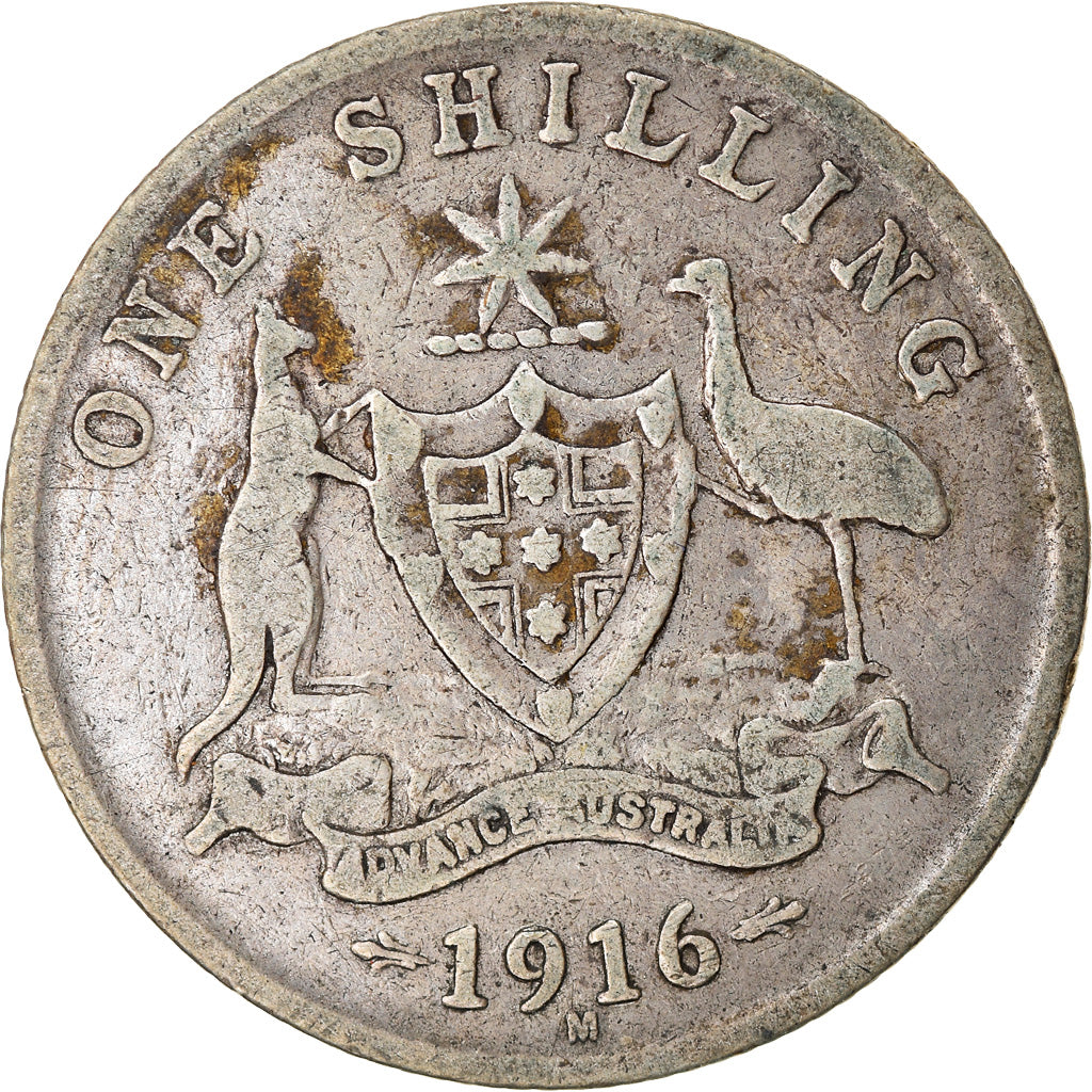 Coin, Australia, George V, Shilling, 1916, Melbourne, VF(20-25), Silver, KM:26