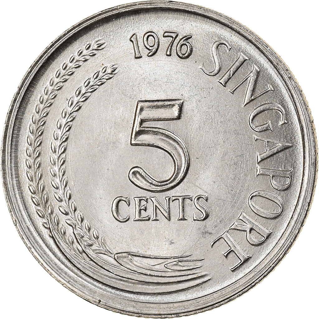 Moneta, Singapur, 5 Cents, 1976, Singapore Mint, AU(55-58), Miedź-Nikiel, KM:2