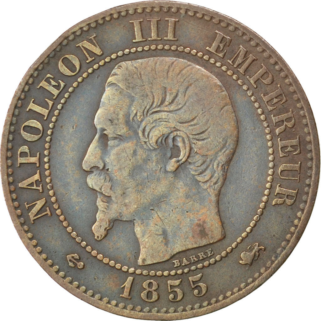 FRANCE, Napoléon III, 2 Centimes, 1855, Lyon, KM #776.4, VF(30-35), Bronze, G...