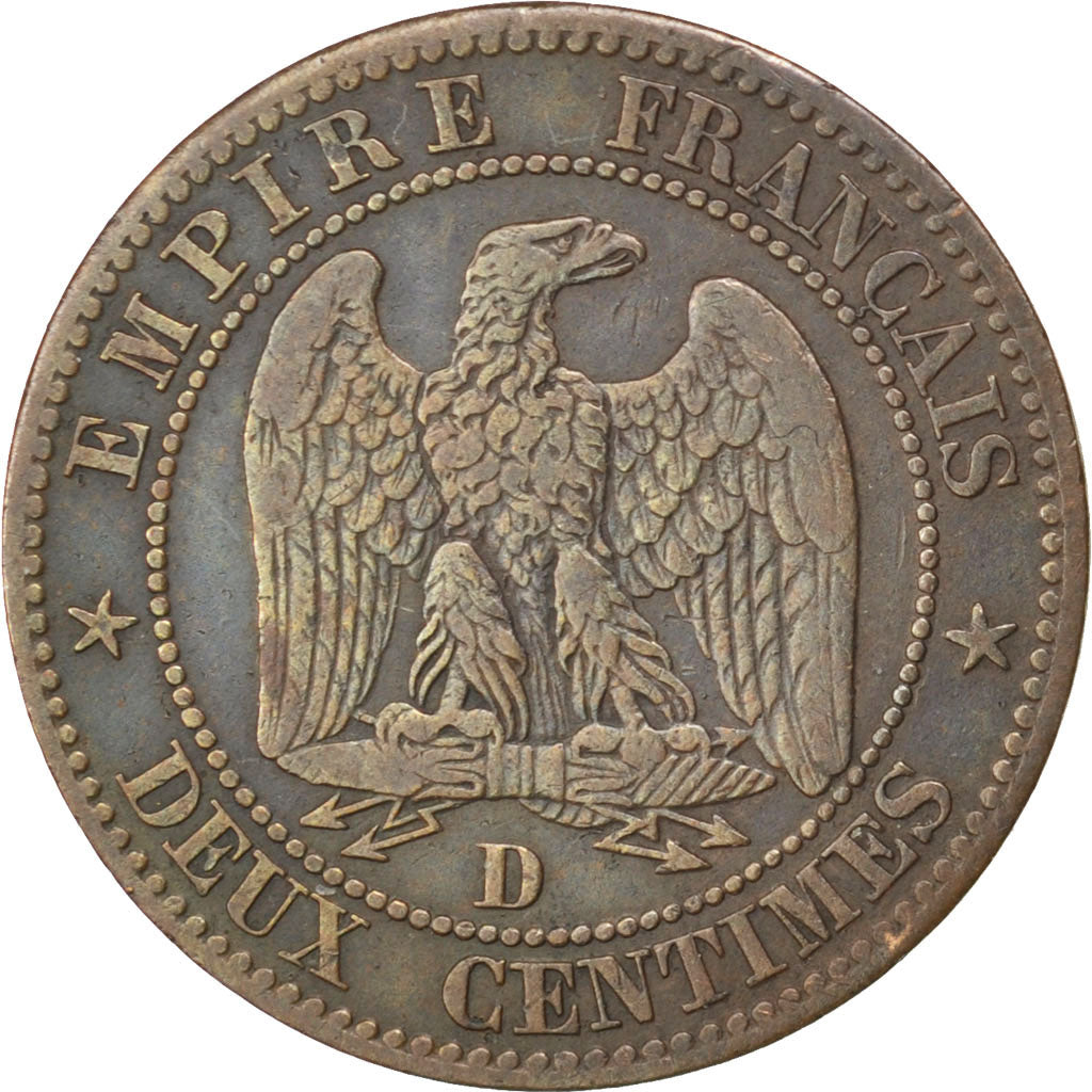 FRANCE, Napoléon III, 2 Centimes, 1855, Lyon, KM #776.4, VF(30-35), Bronze, G...