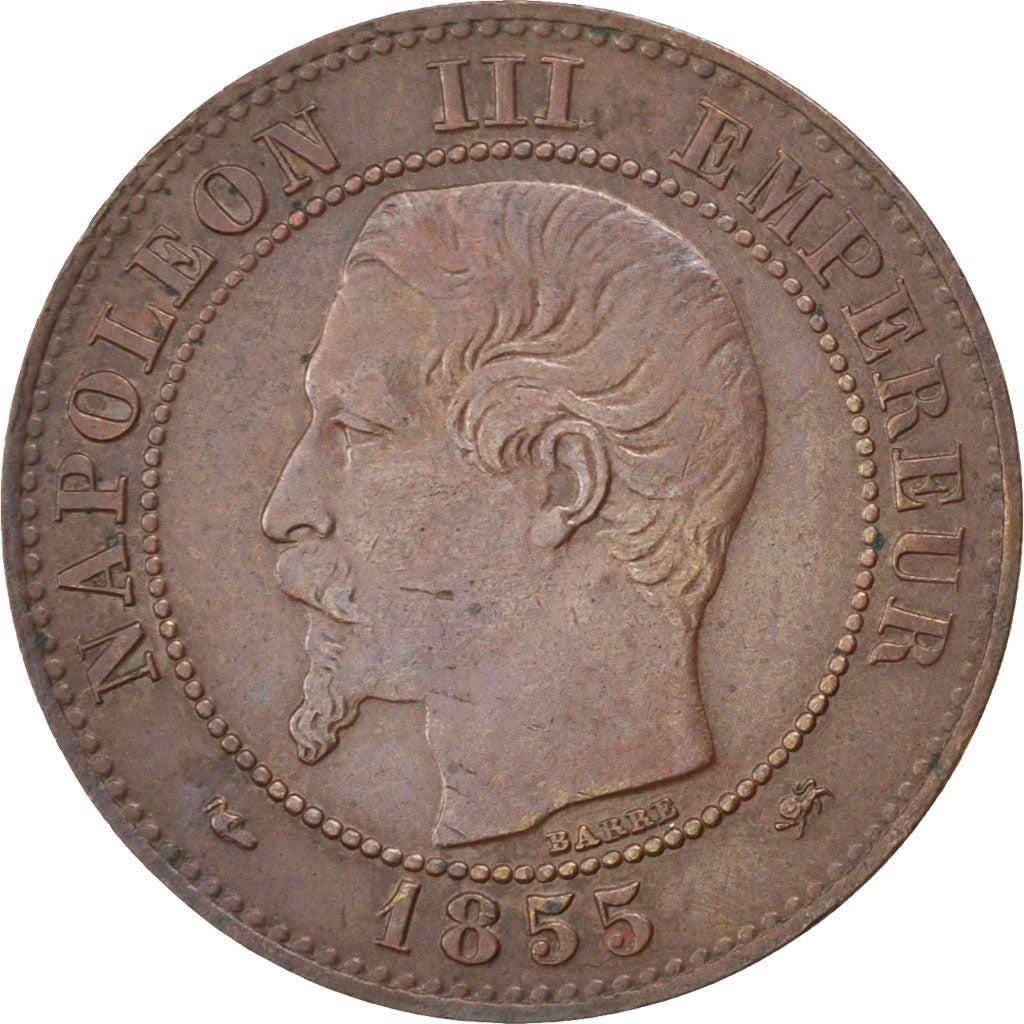 FRANCE, Napoléon III, 2 Centimes, 1855, Lyon, KM #776.4, EF(40-45), Bronze, G...