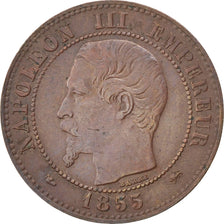 FRANCE, Napoléon III, 2 Centimes, 1855, Lyon, KM #776.4, EF(40-45), Bronze, G...
