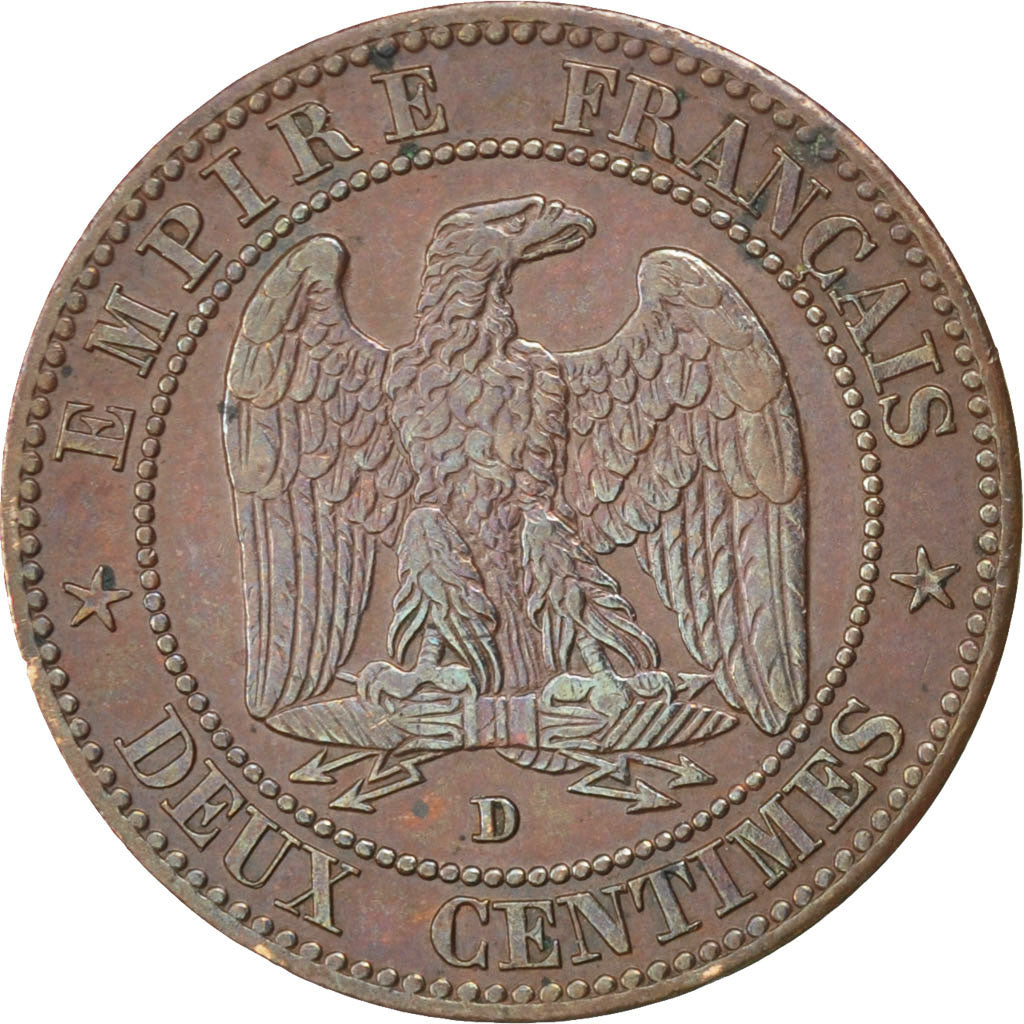 FRANCE, Napoléon III, 2 Centimes, 1855, Lyon, KM #776.4, EF(40-45), Bronze, G...