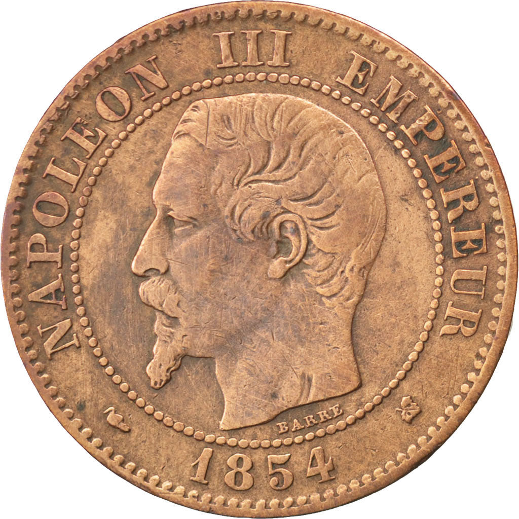 FRANCE, Napoléon III, 2 Centimes, 1854, Bordeaux, KM #776.5, VF(30-35), Bronze,