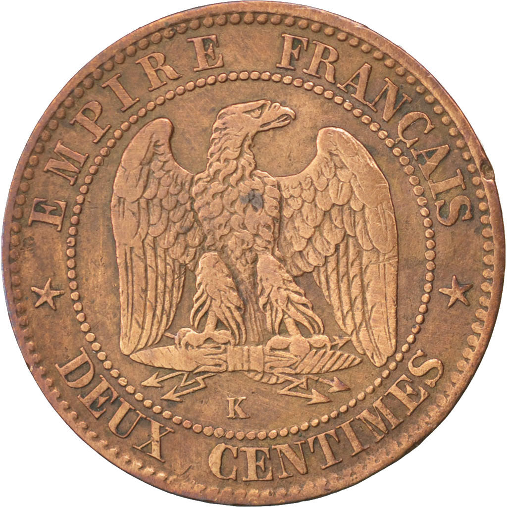 FRANCE, Napoléon III, 2 Centimes, 1854, Bordeaux, KM #776.5, VF(30-35), Bronze,