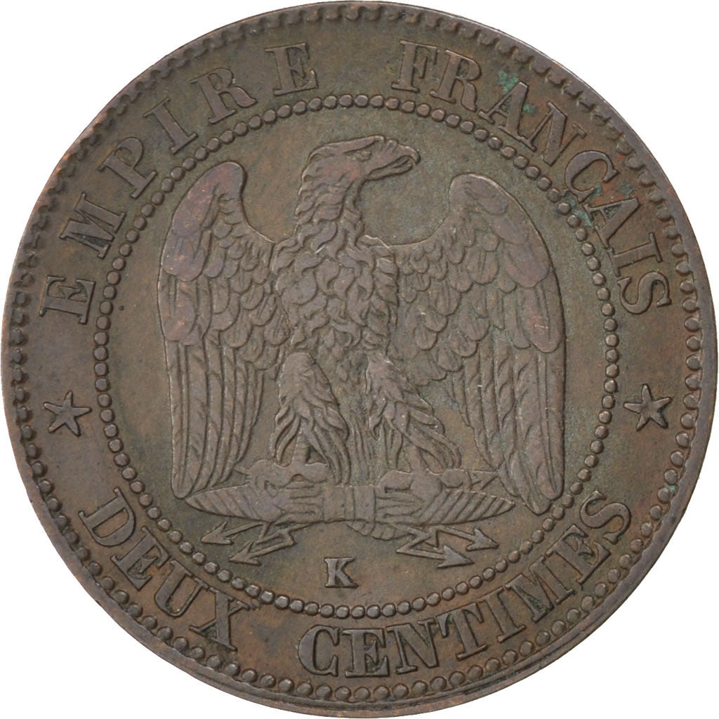 Second Empire, 2 Centimes Napoléon III tête nue 1855 K ancre, KM 776.5