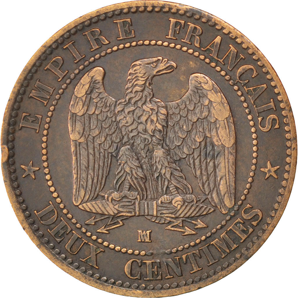 FRANCE, Napoléon III, 2 Centimes, 1854, Marseille, KM #776.6, AU(50-53), Bronze,
