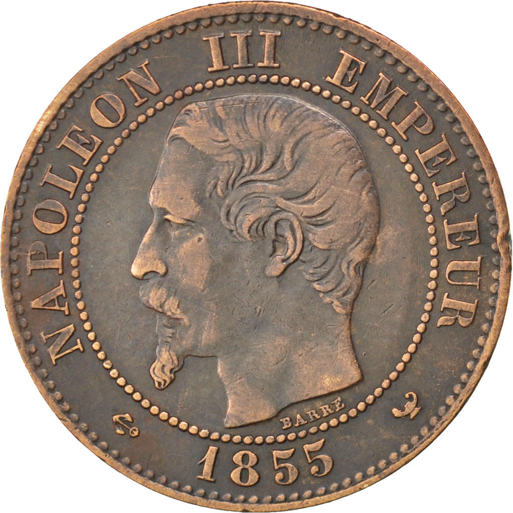 FRANCE, Napoléon III, 2 Centimes, 1855, Lille, KM #776.7, EF(40-45), Bronze, G..