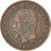 FRANCE, Napoléon III, 2 Centimes, 1855, Lille, KM #776.7, EF(40-45), Bronze, G..