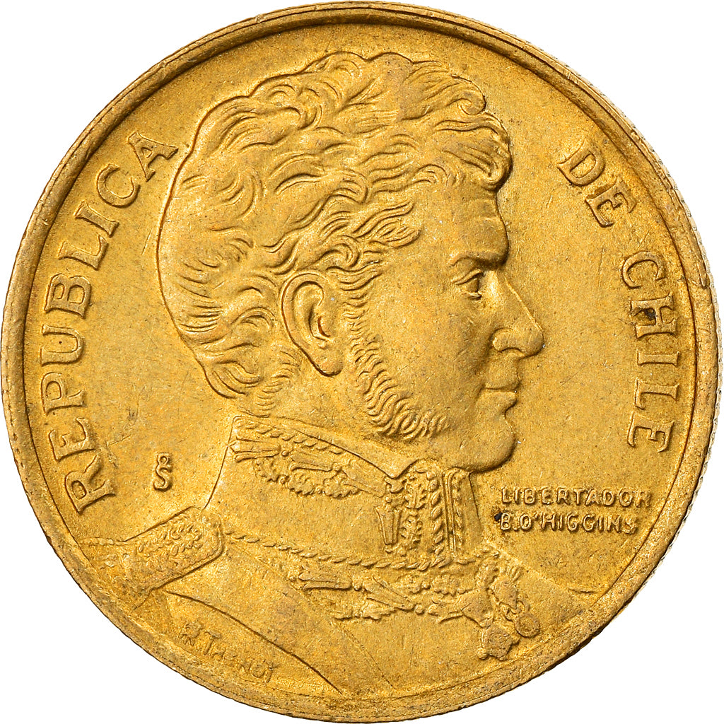 Moneda, Chile, 10 Pesos, 1991, Santiago, MBC, Aluminio - bronce, KM:228.2