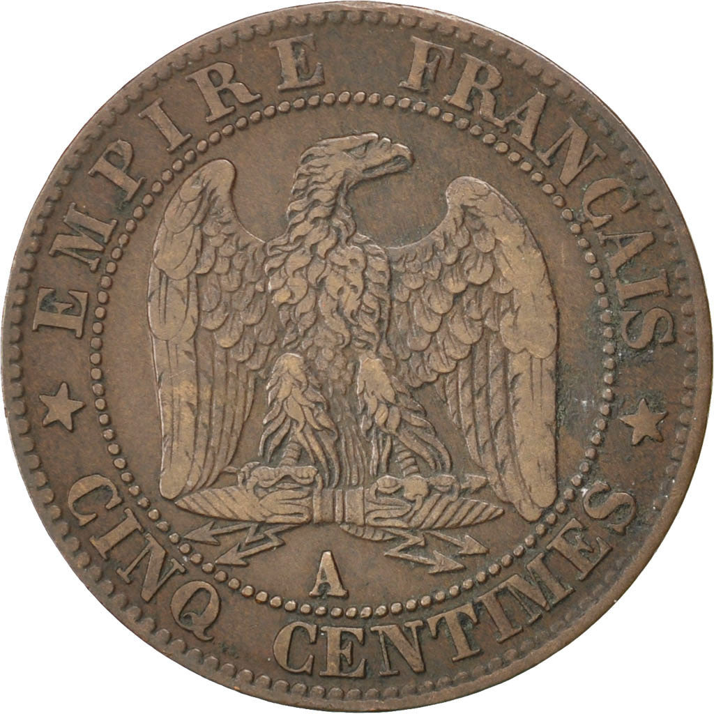 FRANCE, Napoléon III, 5 Centimes, 1853, Paris, KM #777.1, EF(40-45), Bronze, 2..