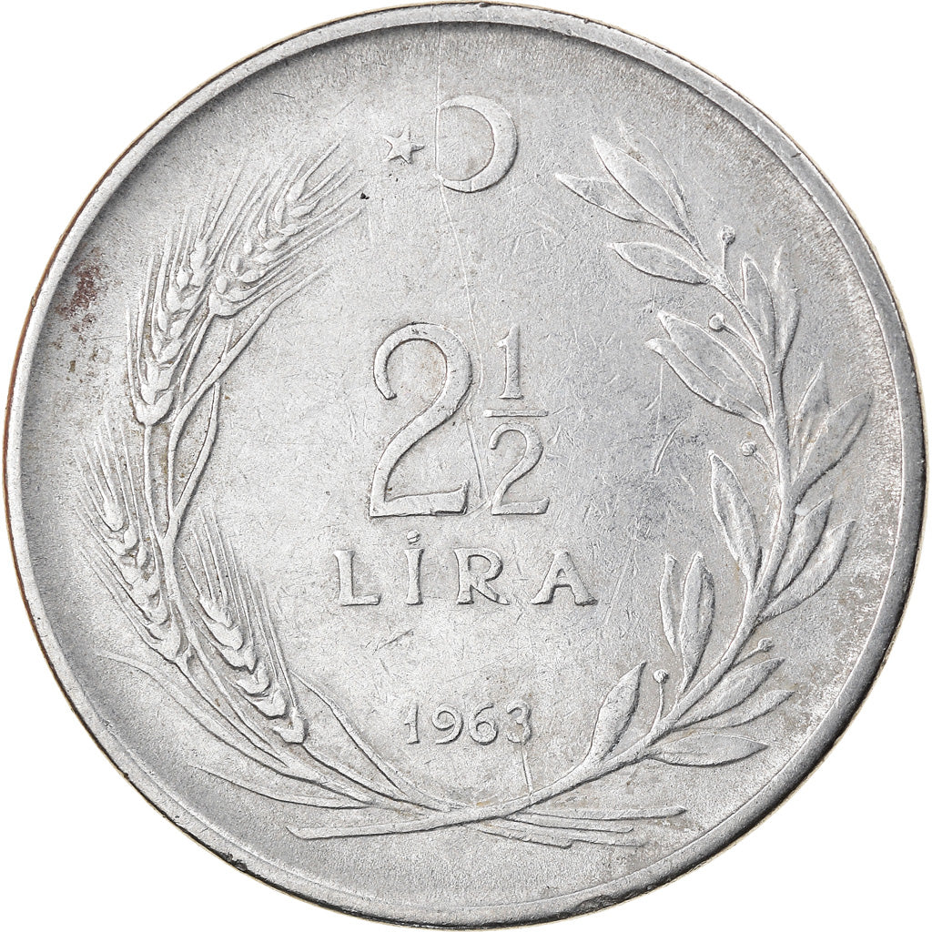 Coin, Turkey, 2-1/2 Lira, 1963, EF(40-45), Stainless Steel, KM:893.1