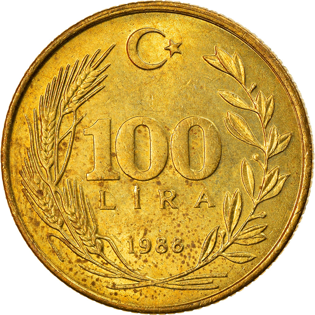 Coin, Turkey, 100 Lira, 1988, EF(40-45), Aluminum-Bronze, KM:988