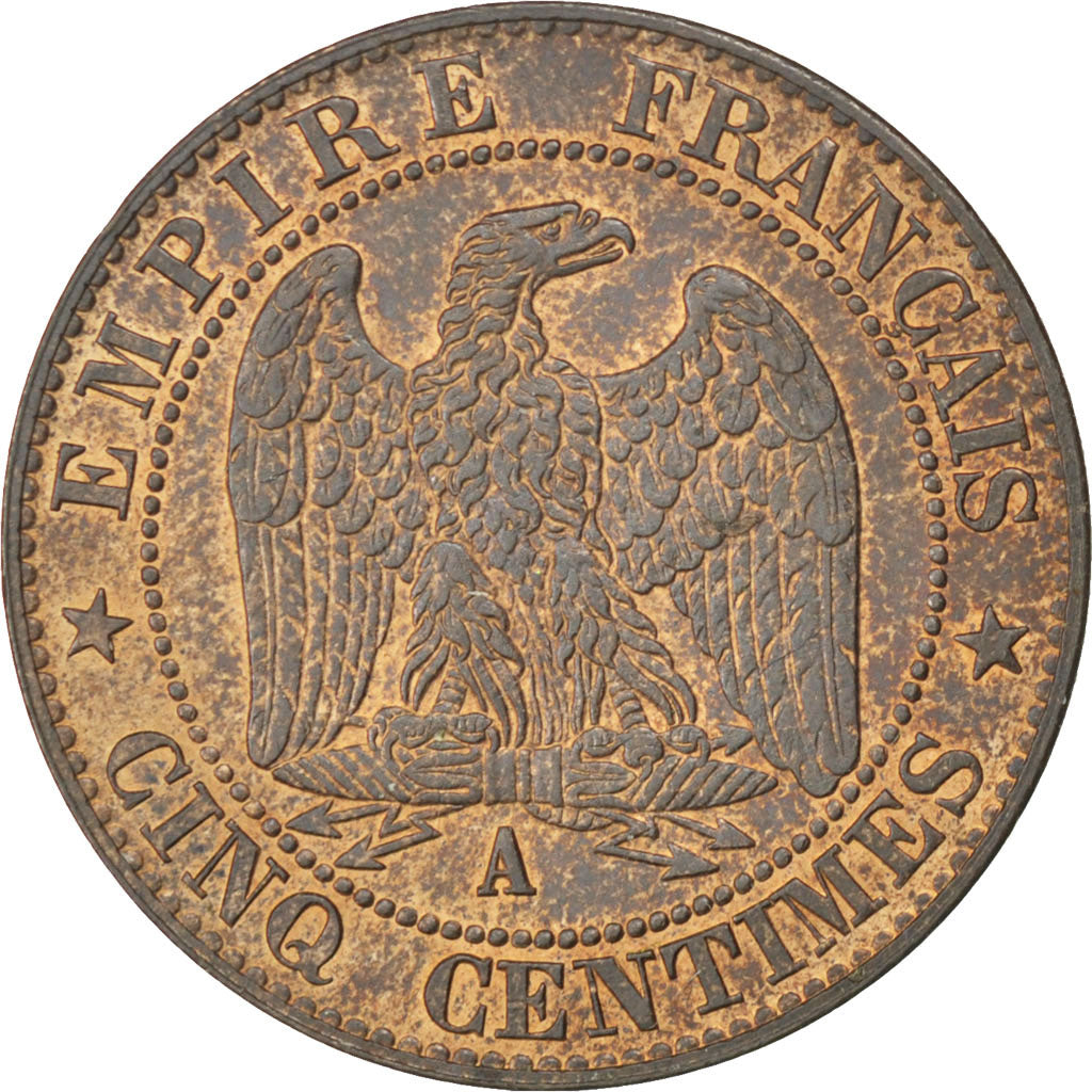 FRANCE, Napoléon III, 5 Centimes, 1854, Paris, KM #777.1, MS(60-62), Bronze, 2..