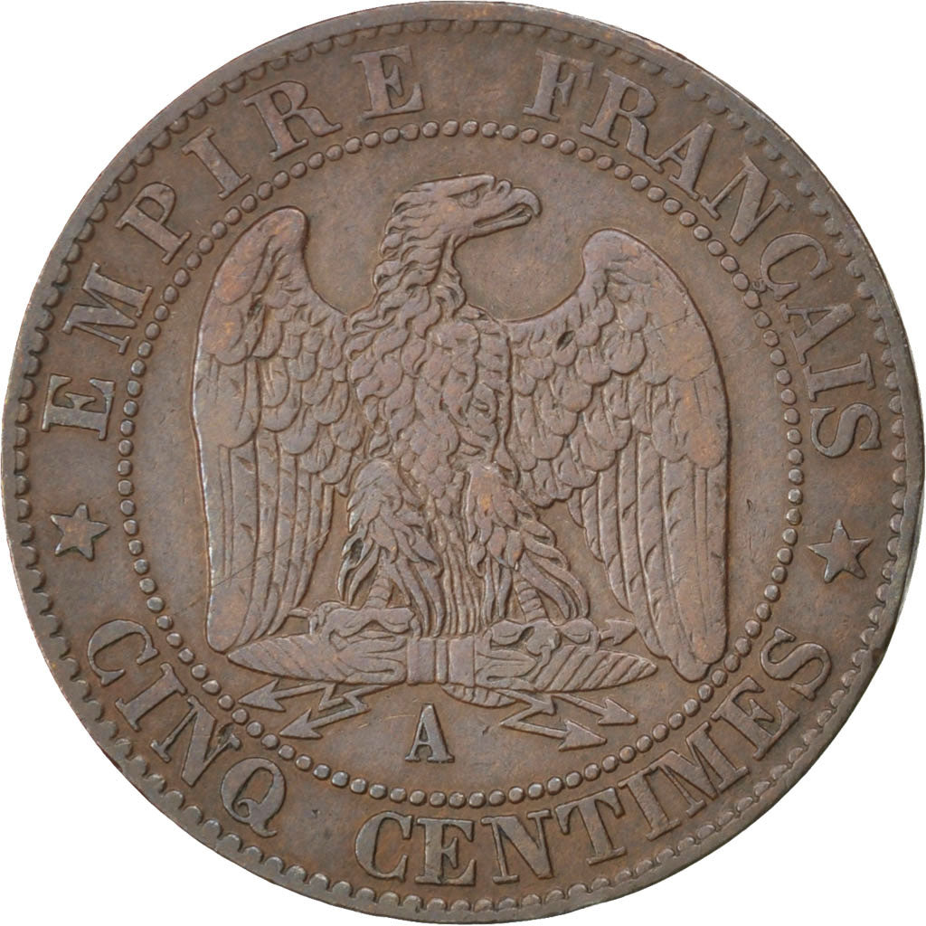 FRANCE, Napoléon III, 5 Centimes, 1855, Paris, KM #777.1, VF(30-35), Bronze, 2..
