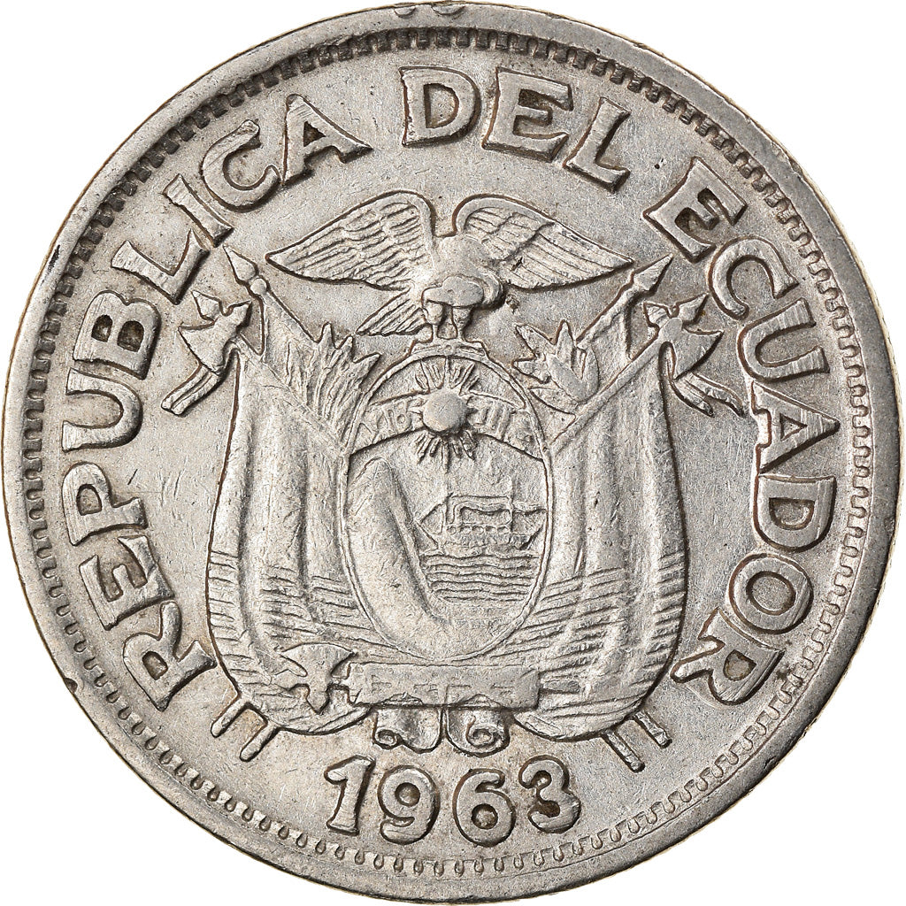 Munten, Ecuador, 50 Centavos, Cincuenta, 1963, ZF, Nickel Clad Steel, KM:81