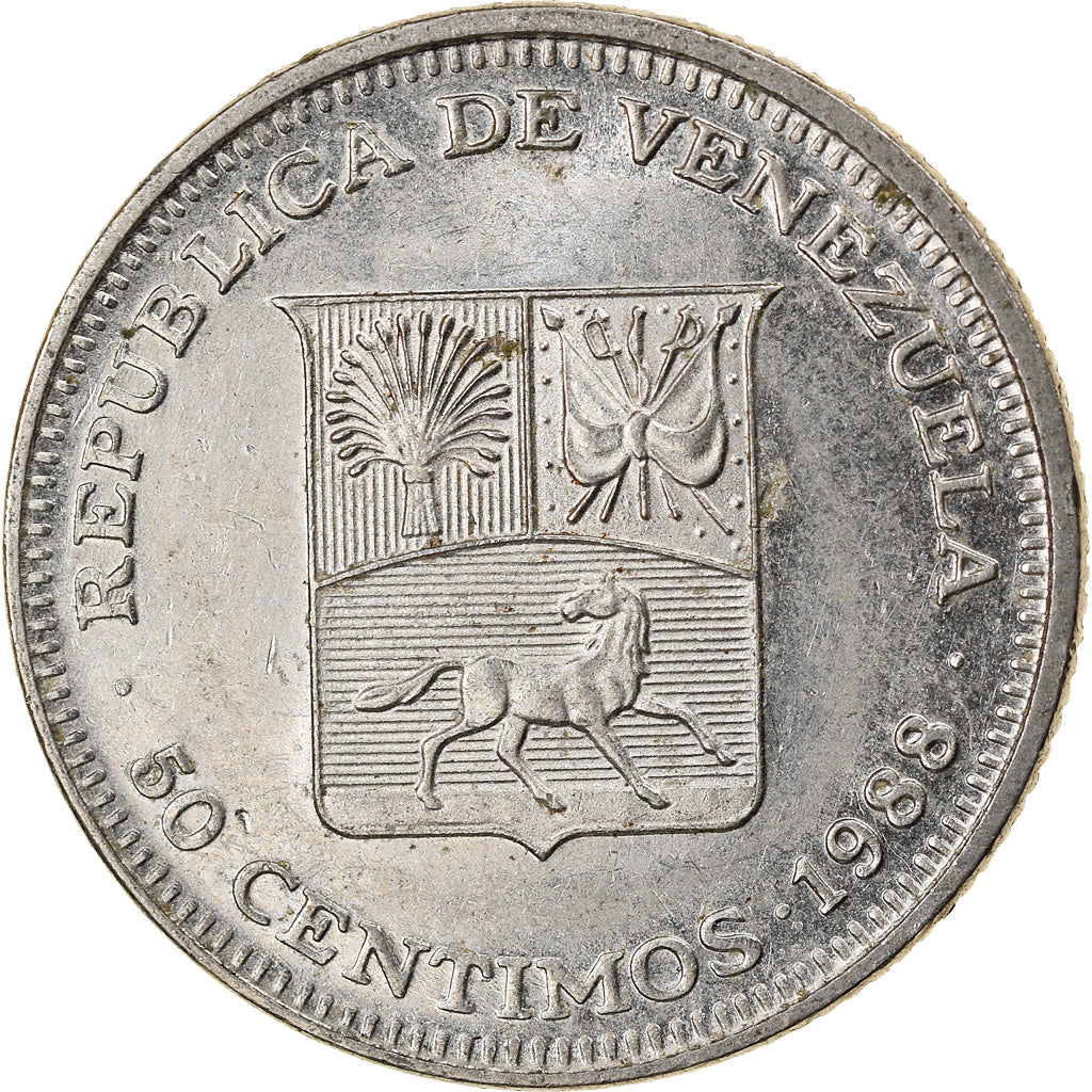Moeda, Venezuela, 50 Centimos, 1988, EF(40-45), Aço Revestido a Níquel, KM:41a