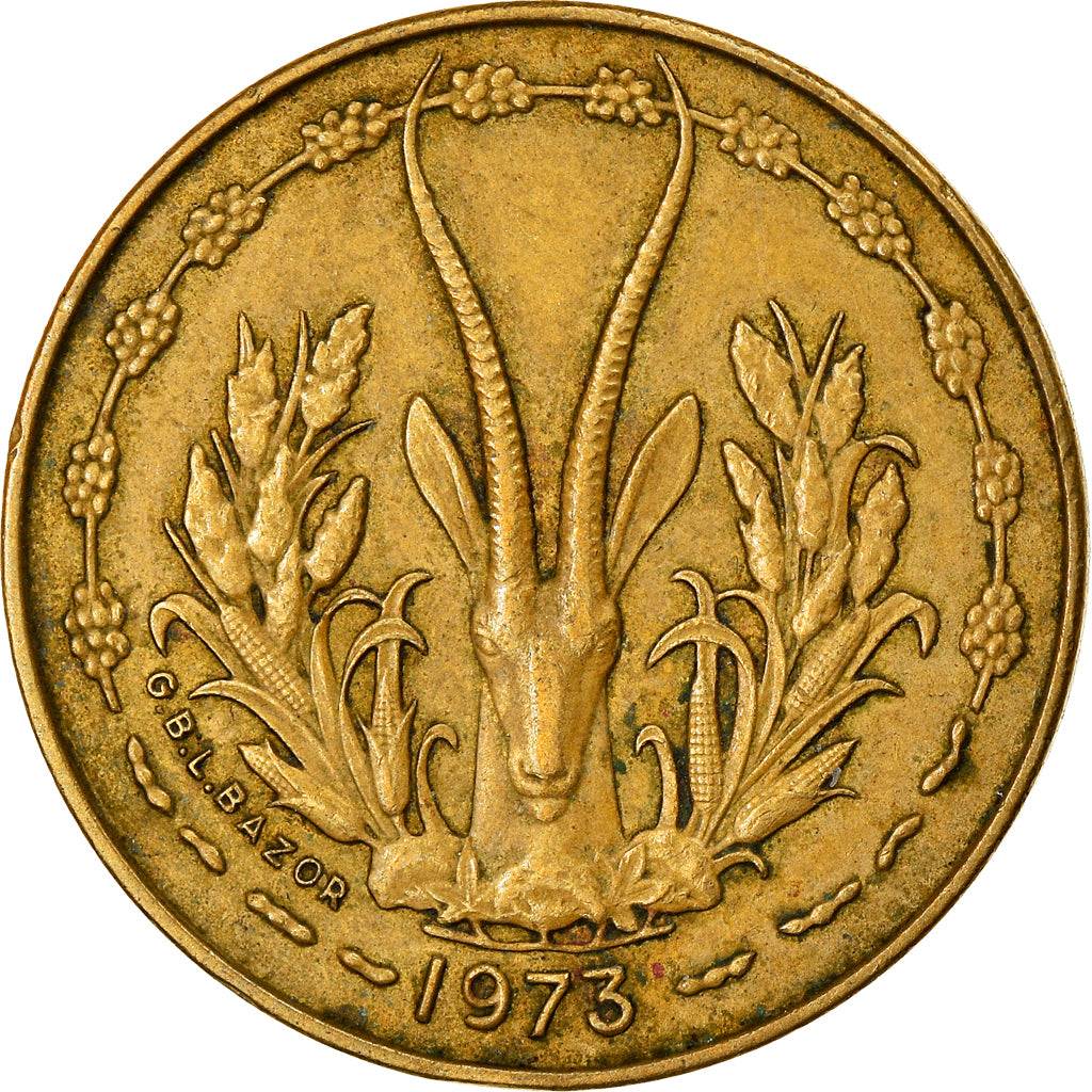 Münze, West African States, 5 Francs, 1973, SS, Aluminum-Nickel-Bronze, KM:2a