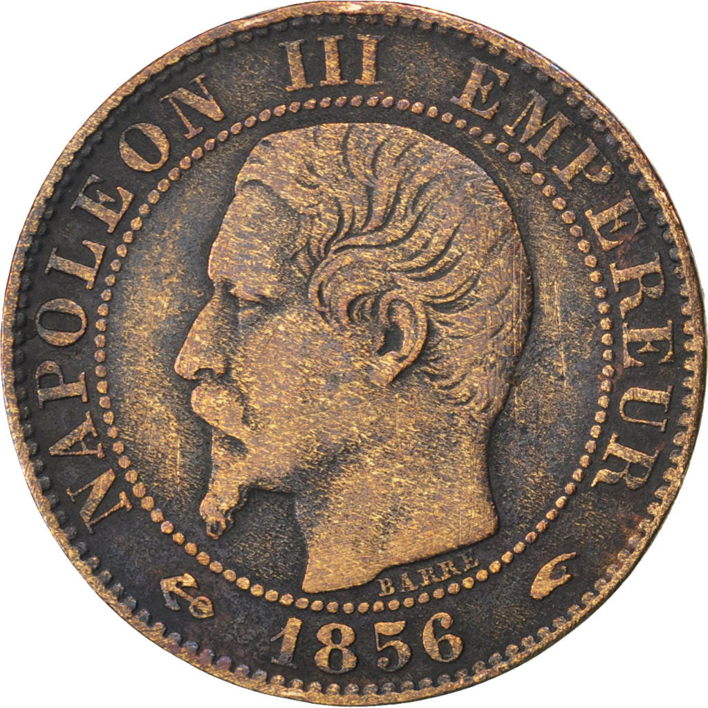 FRANCE, Napoléon III, 5 Centimes, 1856, Paris, KM #777.1, VF(20-25), Bronze, 2..