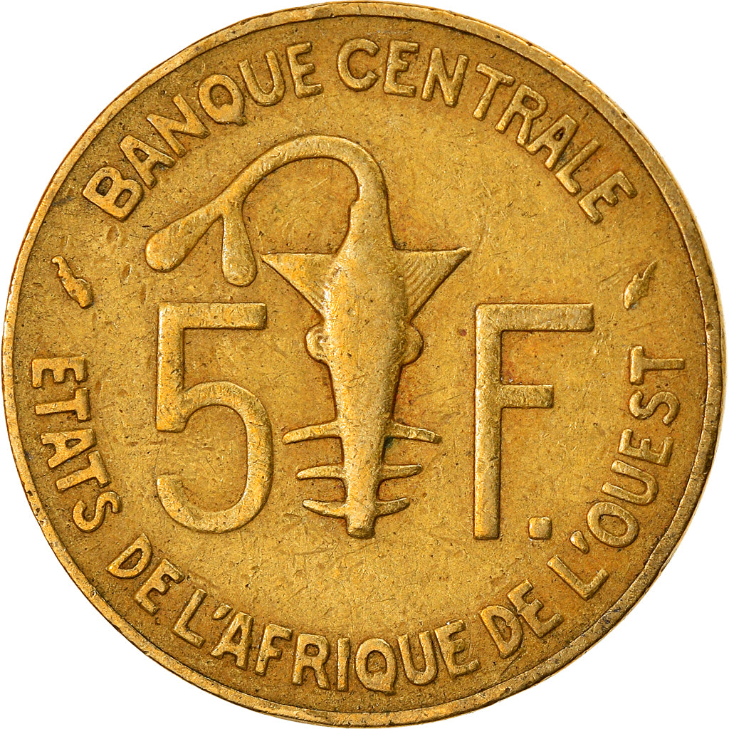 Coin, West African States, 5 Francs, 1977, VF(30-35), Aluminum-Nickel-Bronze
