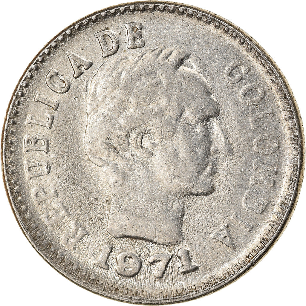 Moneta, Colombia, 10 Centavos, 1971, MB+, Acciaio ricoperto in nichel, KM:236