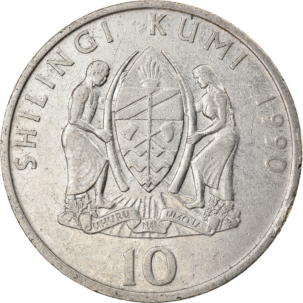 Moneda, Tanzania, 10 Shilingi, 1990, MBC, Níquel recubierto de acero, KM:20a.1