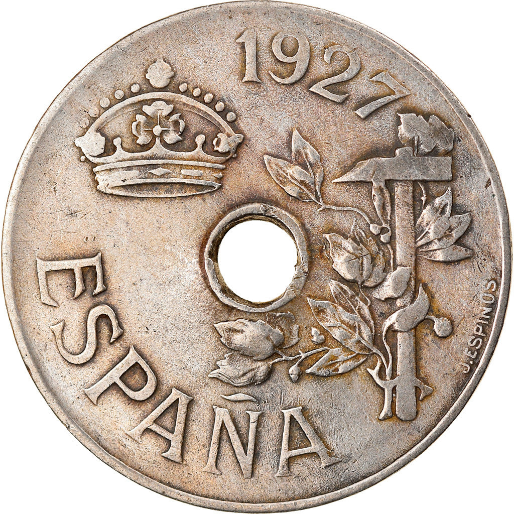 Moeda, Espanha, Alfonso XIII, 25 Centimos, 1927, VF(30-35), Cobre-níquel