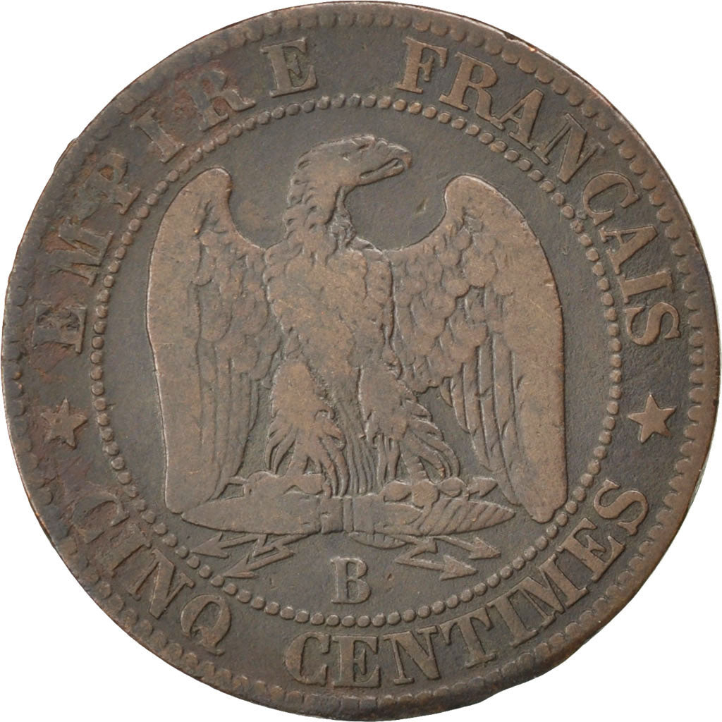 FRANCE, Napoléon III, 5 Centimes, 1853, Rouen, KM #777.2, VF(20-25), Bronze, 2..
