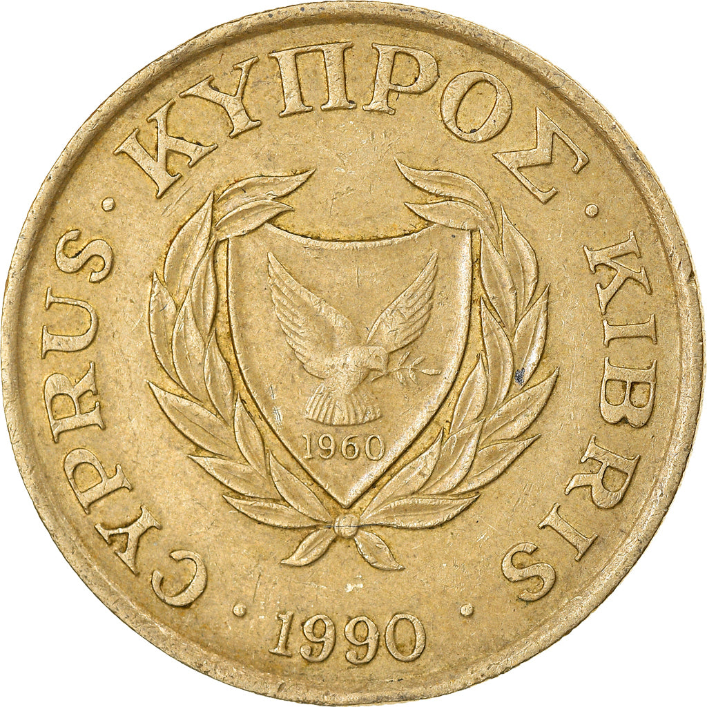 Coin, Cyprus, 10 Cents, 1990, EF(40-45), Nickel-brass, KM:56.2