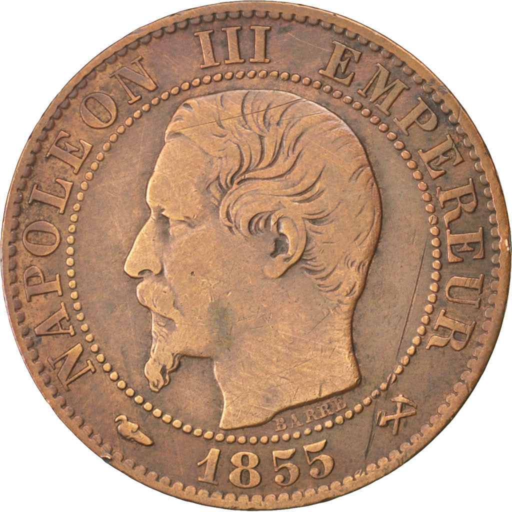 FRANCE, Napoléon III, 5 Centimes, 1855, Rouen, KM #777.2, VF(30-35), Bronze, 2..