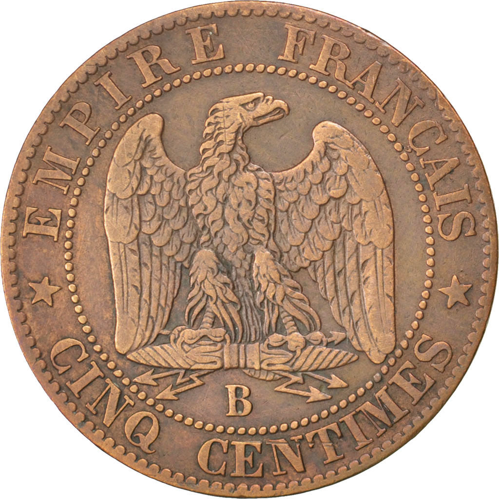 FRANCE, Napoléon III, 5 Centimes, 1855, Rouen, KM #777.2, VF(30-35), Bronze, 2..
