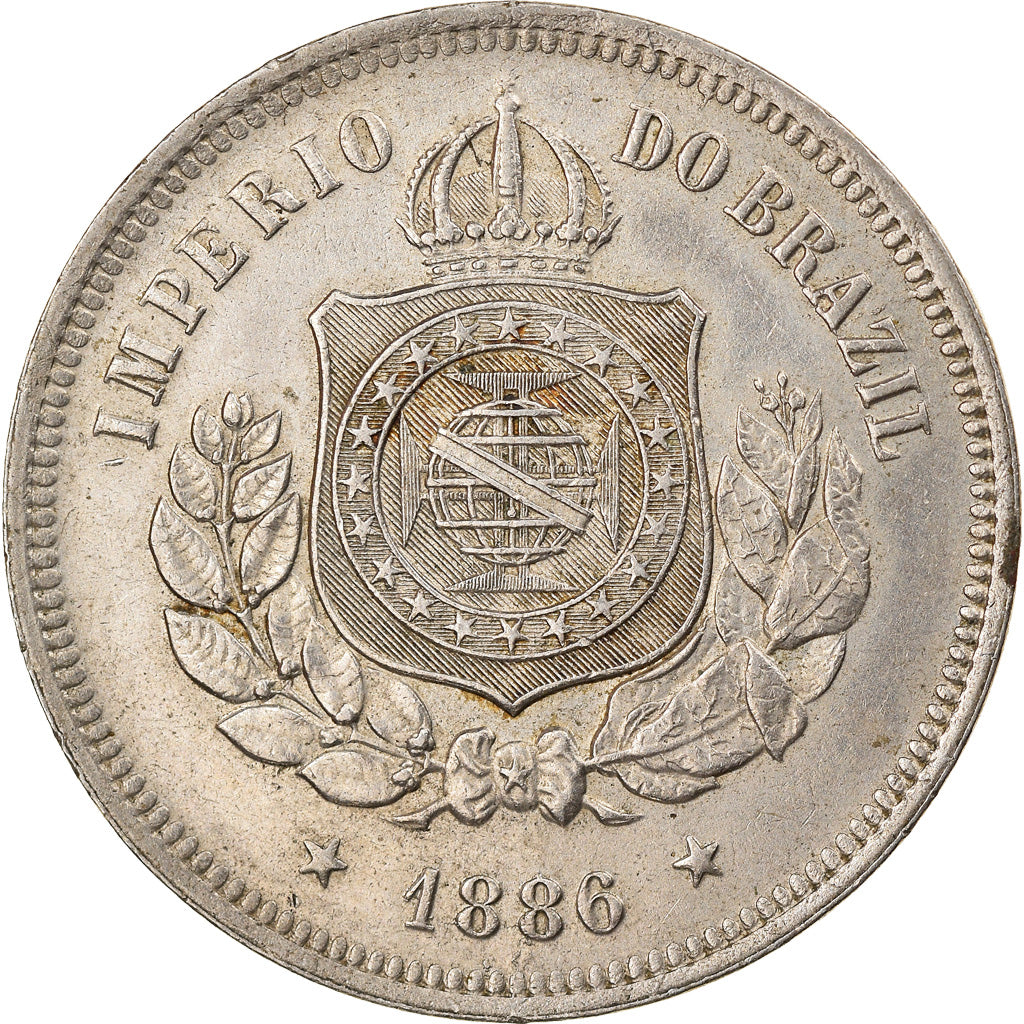 Coin, Brazil, Pedro II, 100 Reis, 1886, EF(40-45), Copper-nickel, KM:483