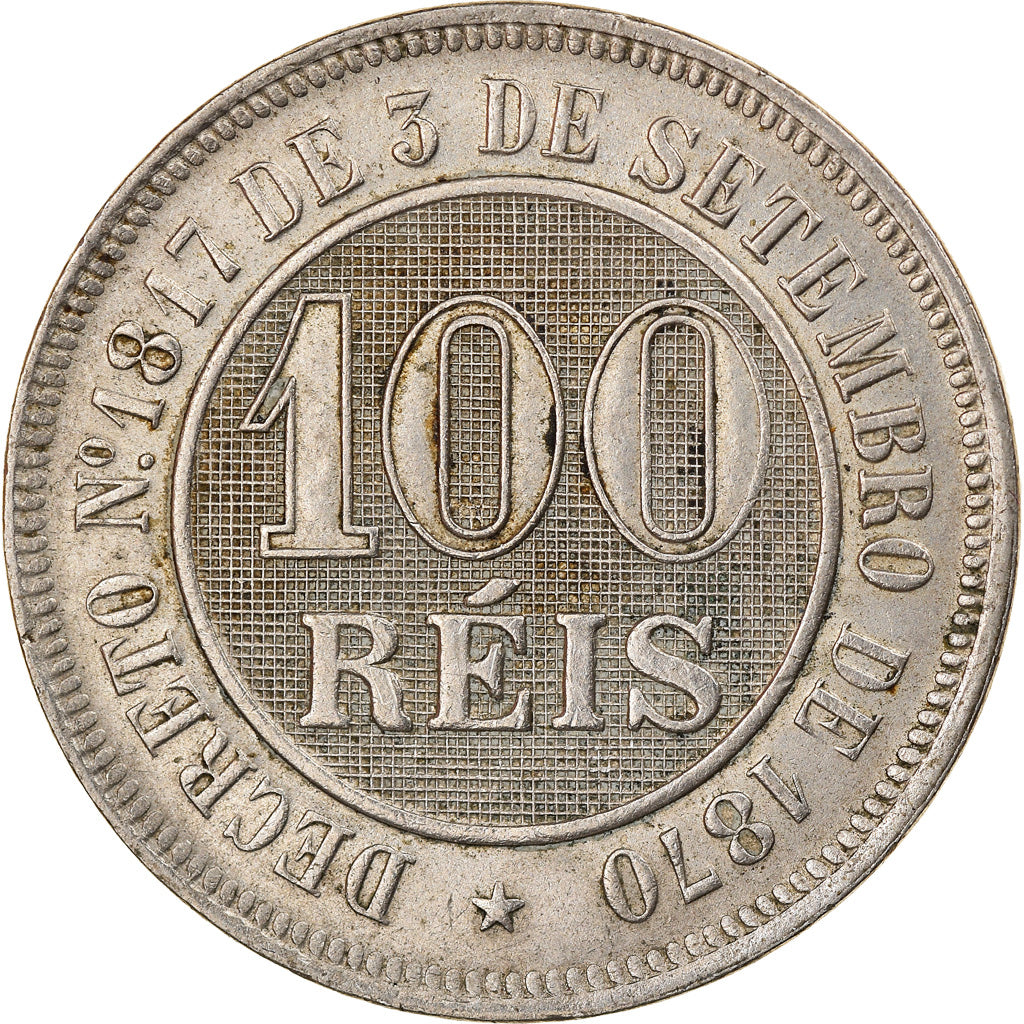 Coin, Brazil, Pedro II, 100 Reis, 1886, EF(40-45), Copper-nickel, KM:483