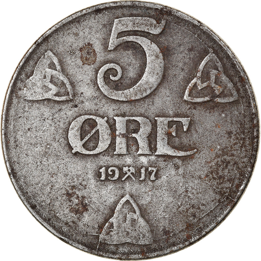 Coin, Norway, Haakon VII, 5 Öre, 1917, VF(30-35), Iron, KM:368a