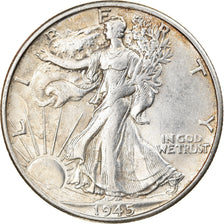 Coin, United States, Walking Liberty Half Dollar, Half Dollar, 1945, U.S. Mint