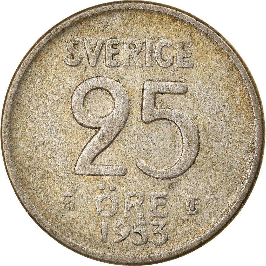 Coin, Sweden, Gustaf VI, 25 Öre, 1953, EF(40-45), Silver, KM:824