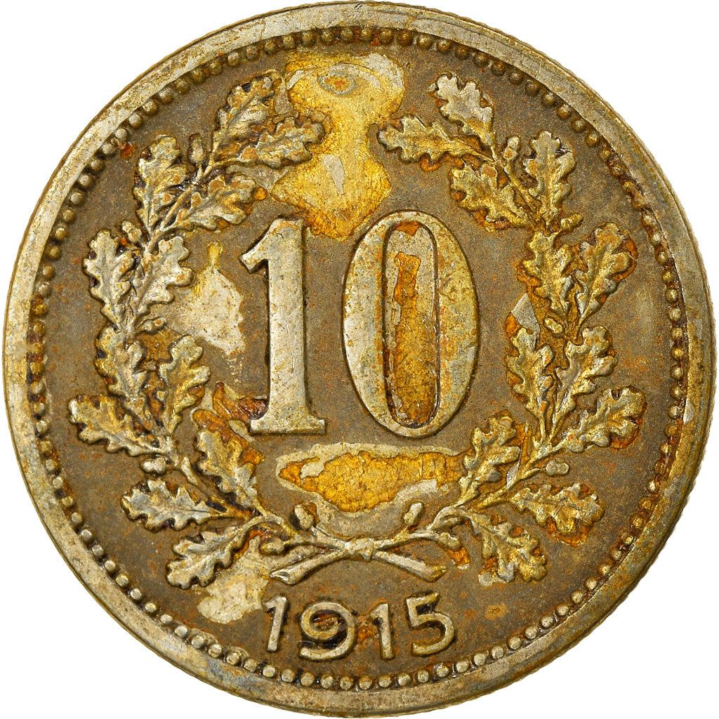Coin, Austria, Franz Joseph I, 10 Heller, 1915, VF(30-35), Copper-Nickel-Zinc