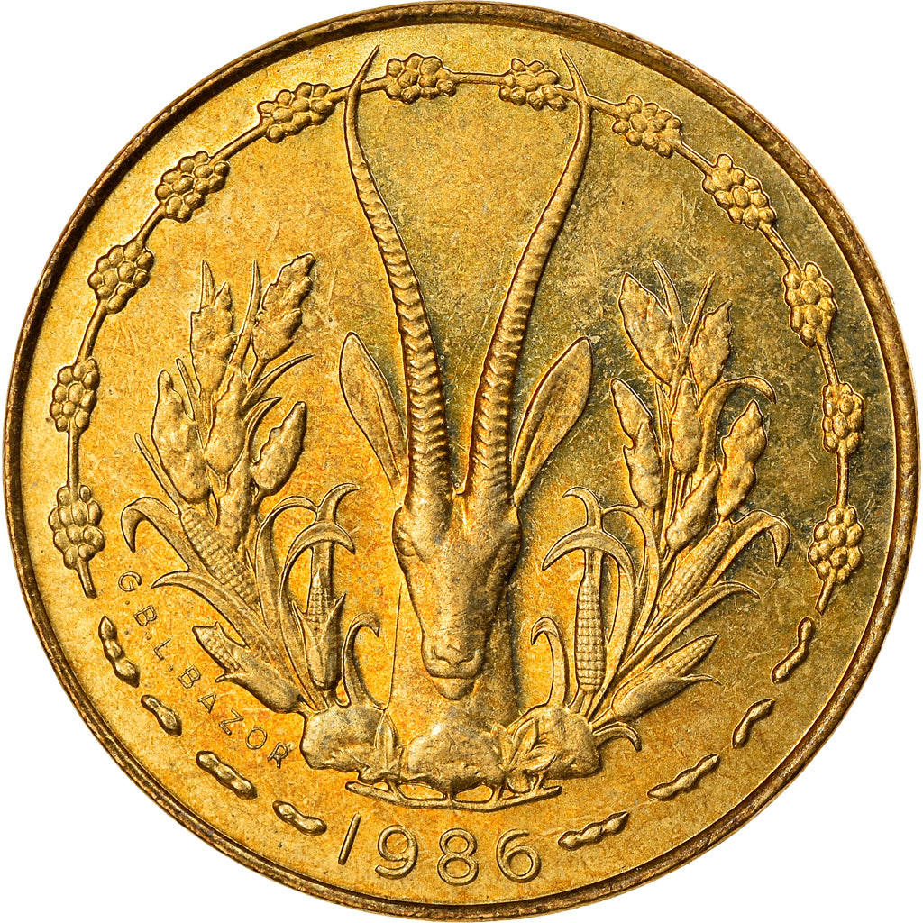 Munten, West Afrikaanse Staten, 5 Francs, 1986, ZF, Aluminum-Nickel-Bronze