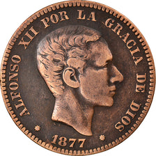 Coin, Spain, Alfonso XII, 10 Centimos, 1877, EF(40-45), Bronze, KM:675