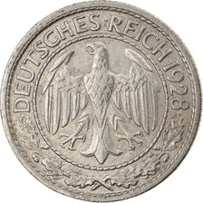 Moneda, ALEMANIA - REPÚBLICA DE WEIMAR, 50 Reichspfennig, 1928, Karlsruhe, MBC