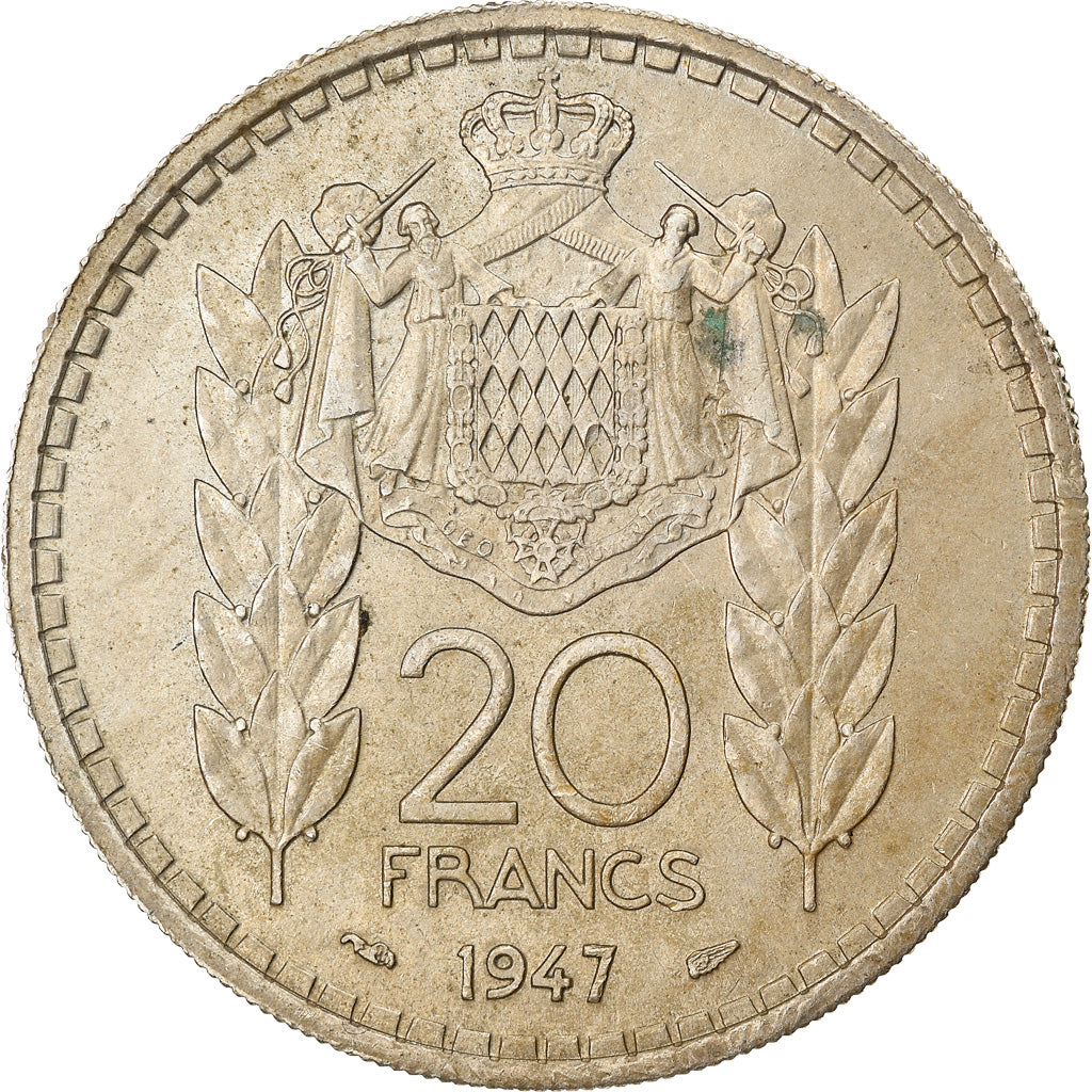 Monaco, Louis II, 20 Francs, Vingt, 1947, Poissy, BB, Rame-nichel, KM:124