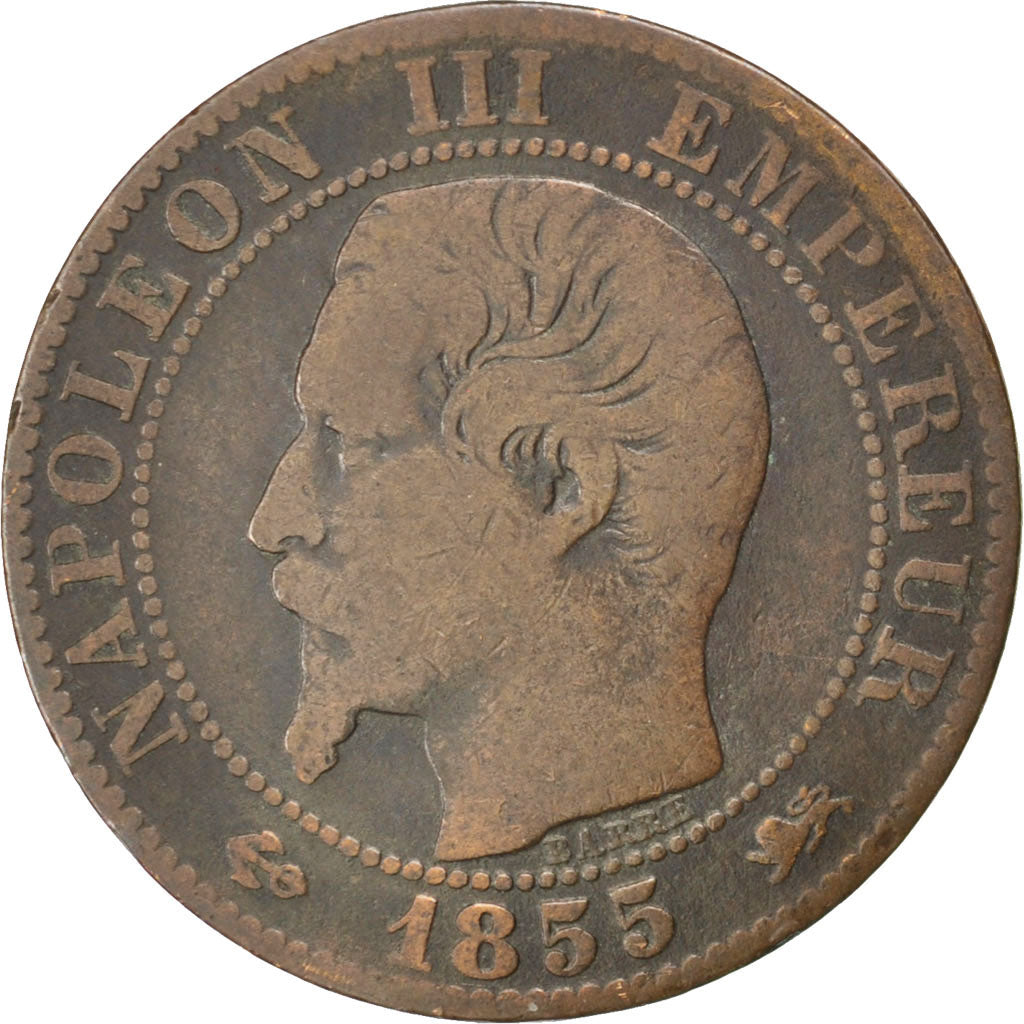 FRANCE, Napoléon III, 5 Centimes, 1855, Lyon, KM #777.4, F(12-15), Bronze, 25.1,
