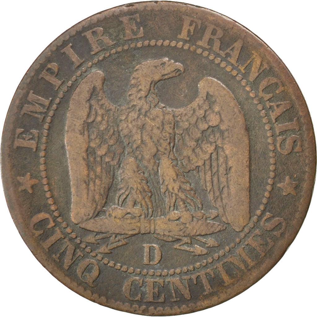 FRANCE, Napoléon III, 5 Centimes, 1855, Lyon, KM #777.4, F(12-15), Bronze, 25.1,
