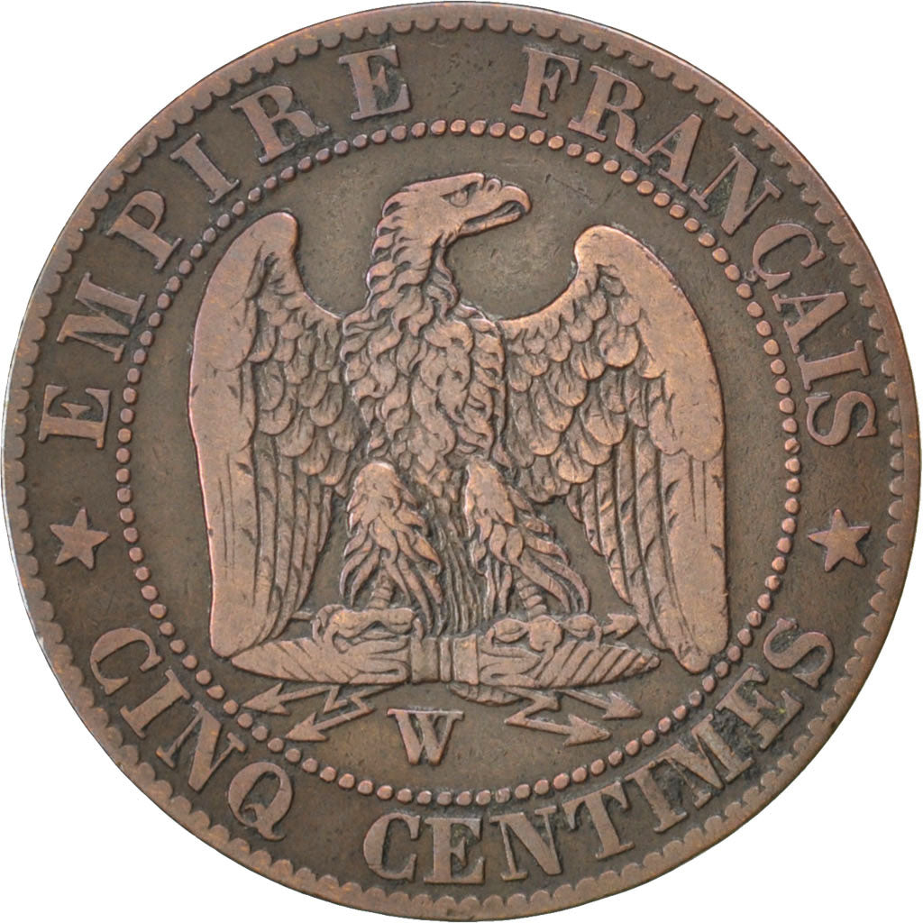 FRANCE, Napoléon III, 5 Centimes, 1854, Lille, KM #777.7, VF(20-25), Bronze, 2..