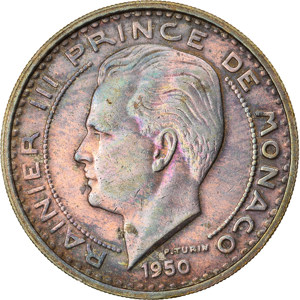 Coin, Monaco, Rainier III, 100 Francs, Cent, 1950, VF(30-35), Copper-nickel